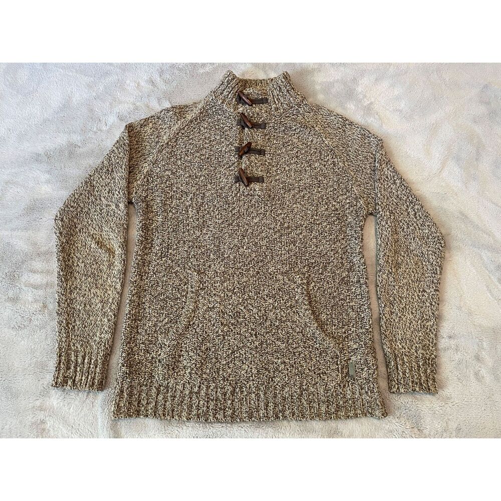 JB Holt Men's Mock Neck Chunky Knit Sweater Button Pocket Gray Heather Size M